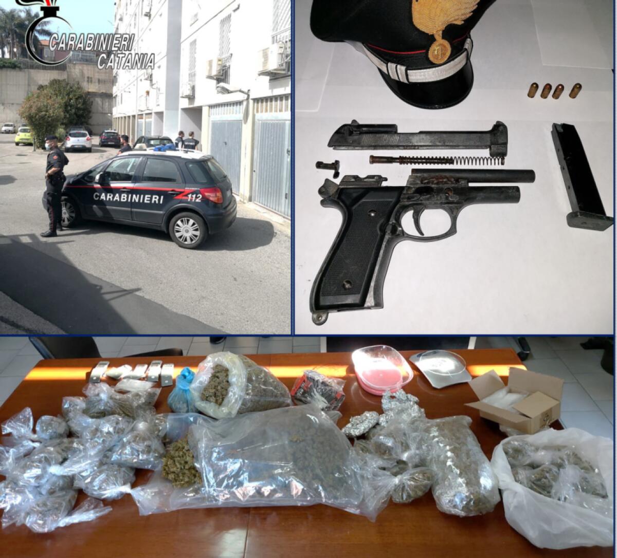 CATANIA. RAFFICA DI PERQUISIZIONI DEI CARABINIERI: DUE ARRESTI, SEQUESTRATA DROGA ED UNA PISTOLA - 