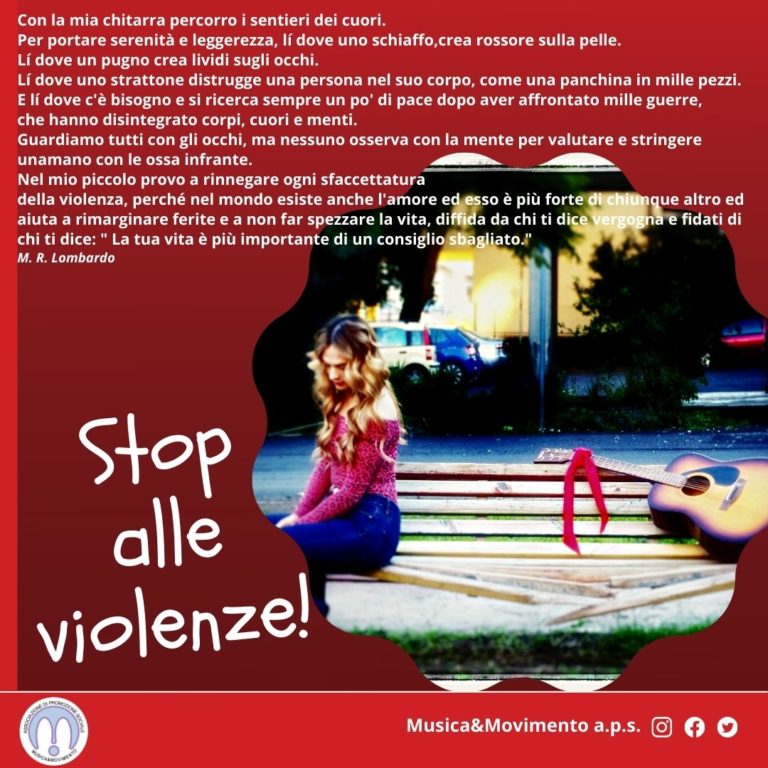 GIORNATA CONTRO LA VIOLENZA SULLE DONNE: L’INIZIATIVA DELL’ASSOCIAZIONE MUSICA&MOVIMENTO