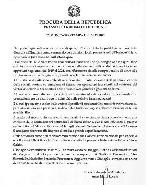 JUVENTUS, INDAGATI AGNELLI, NEDVED E PARATICI PER FALSO IN BILANCIO