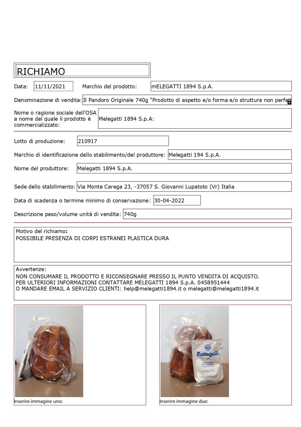 PEZZI DI PLASTICA NEL PANDORO MELEGATTI, RITIRATO UN LOTTO DAL MERCATO