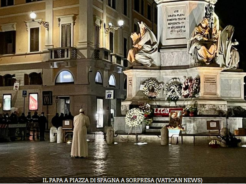 IMMACOLATA, IL PAPA ALL'ALBA RENDE OMAGGIO ALLA MADONNA DI PIAZZA DI SPAGNA
