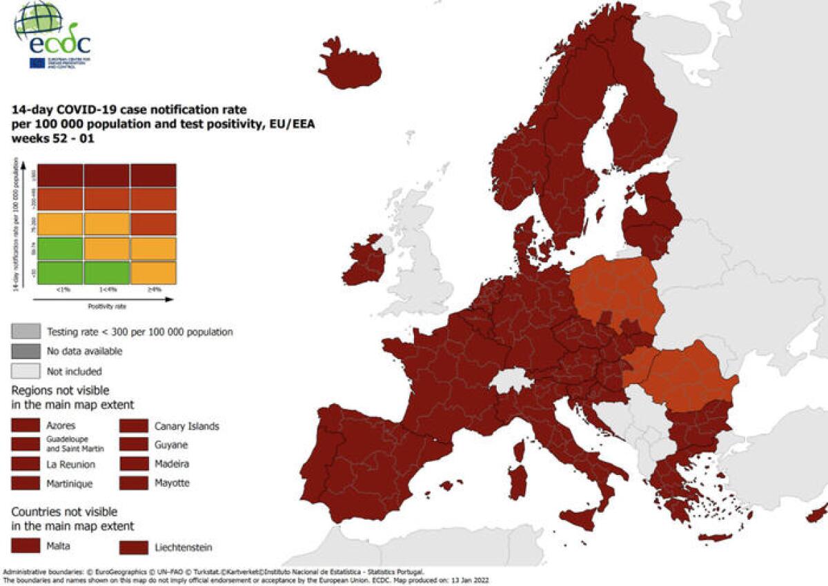 NUOVA MAPPA UE DEL RISCHIO COVID: TUTTA L’ITALIA IN ROSSO SCURO - 