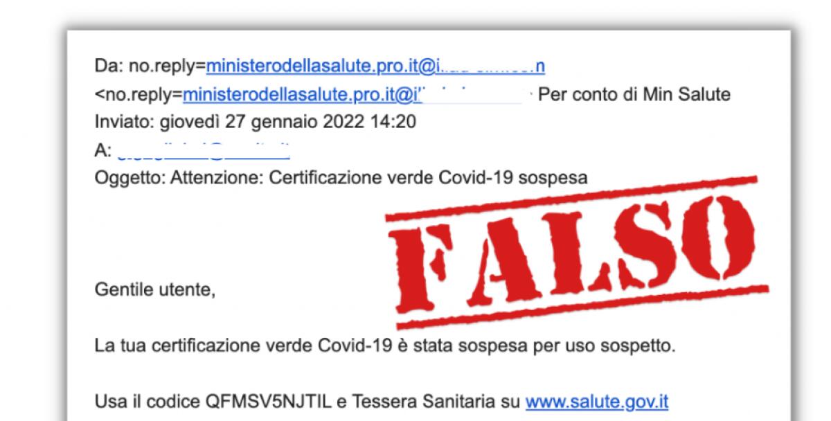 “LA TUA CERTIFICAZIONE COVID-19 È STATA SOSPESA”, ATTENZIONE ALLA MAIL BUFALA - 