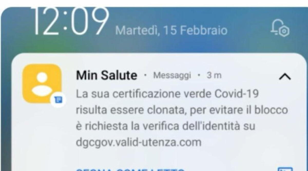 ALLARME DELLA POLIZIA: "FALSO SMS DA MINISTERO SALUTE SULLA GREEN PASS , NON APRITE LINK" - 