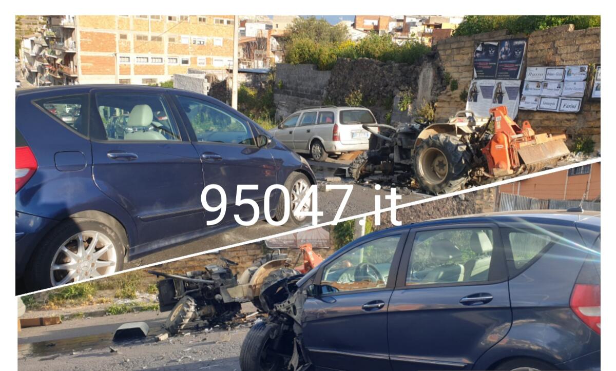 PATERNÒ. SCONTRO QUESTA MATTINA AUTO TRATTORE IN VIA MEDITERRANEO - 