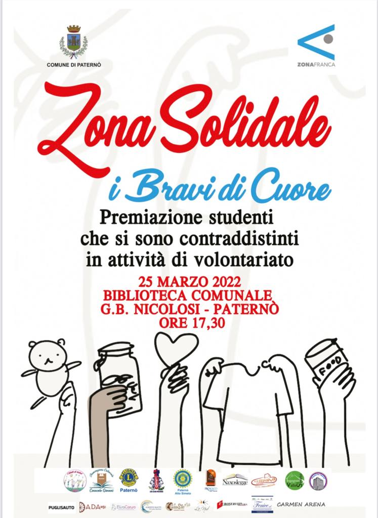 PATERNO'.ZONA SOLIDALE : OGGI LA PREMIAZIONE DEGLI STUDENTI CHE SI SONO DISTINTI IN ATTIVITÀ DI VOLONTARIATO