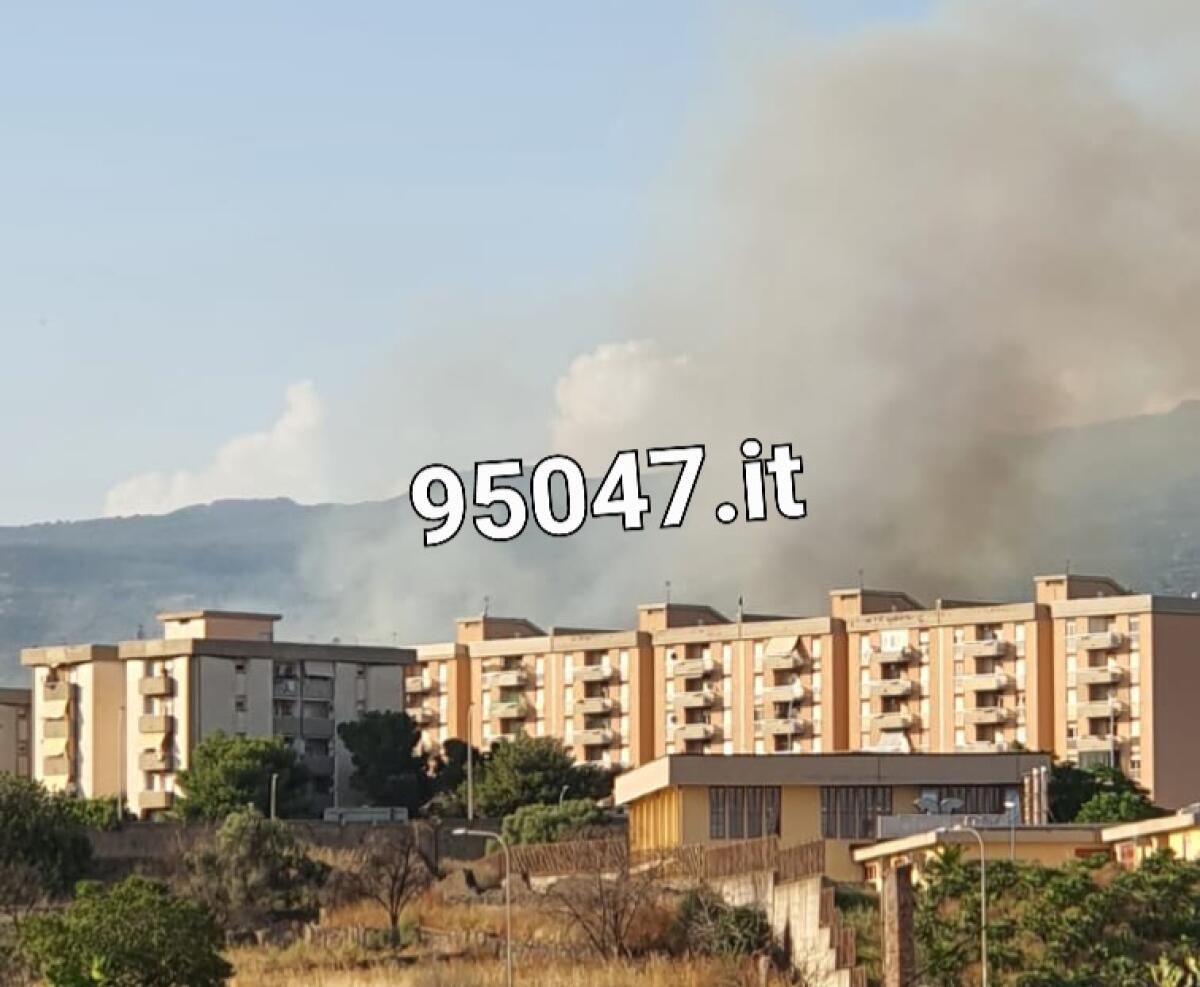 STERPAGLIE E RIFIUTI IN FIAMME IN ZONA VIALE DEI PLATANI: DENSA COLONNA DI FUMO GRIGIO IN CIELO - 