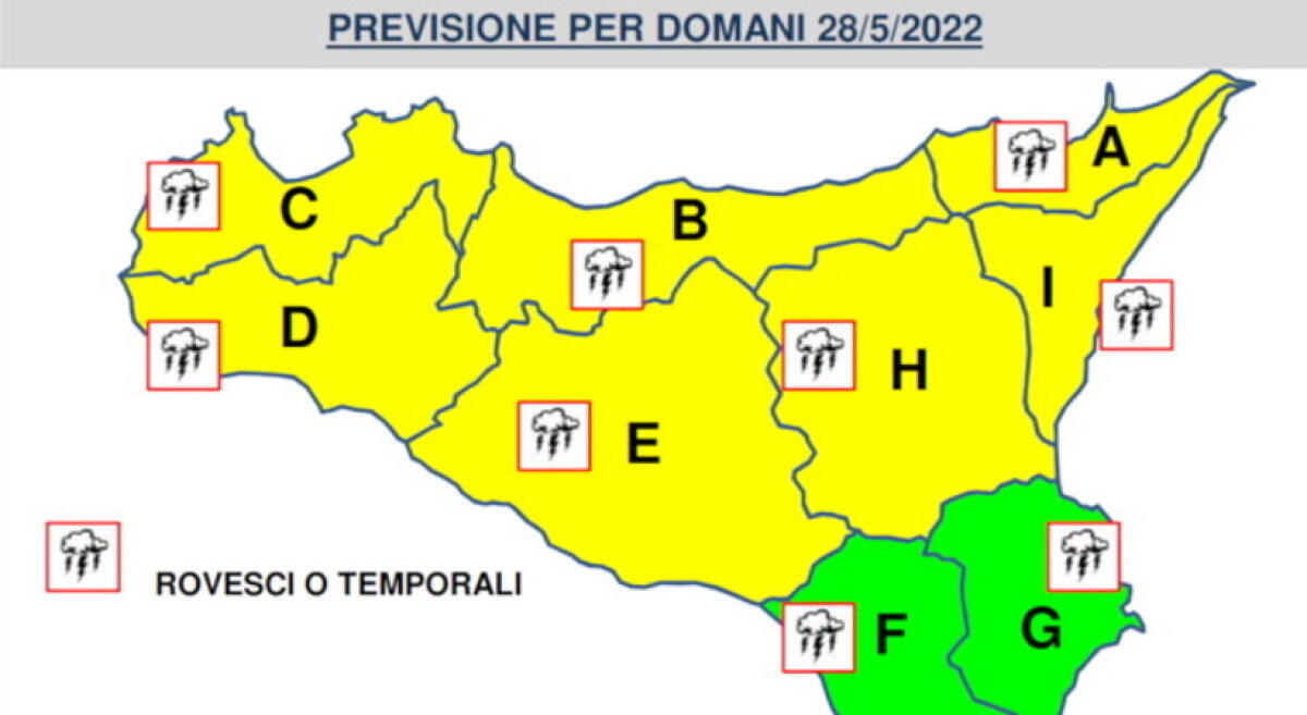 SICILIA, DALLA PROTEZIONE CIVILE REGIONALE ALLERTA METEO PER OGGI 28 MAGGIO 2022 - 