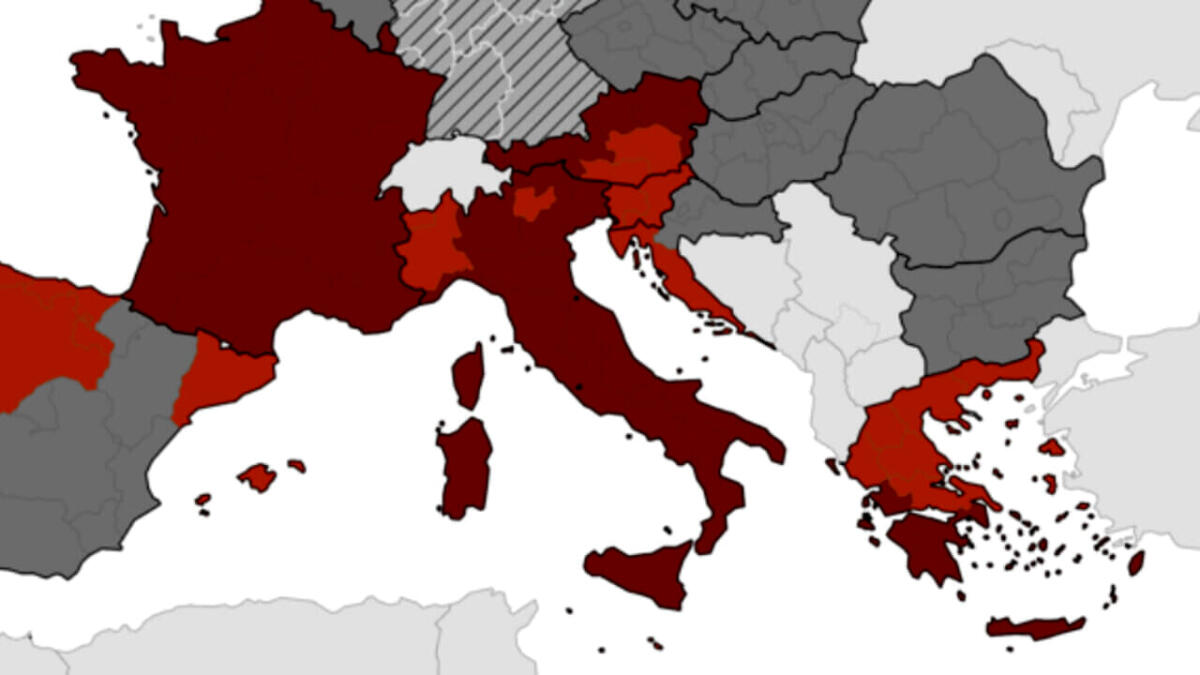 COVID:  NELLA MAPPA ECDC LE REGIONI ITALIANE TORNANO IN ROSSO SCURO (QUASI TUTTE) COMPRESA LA SICILIA - 