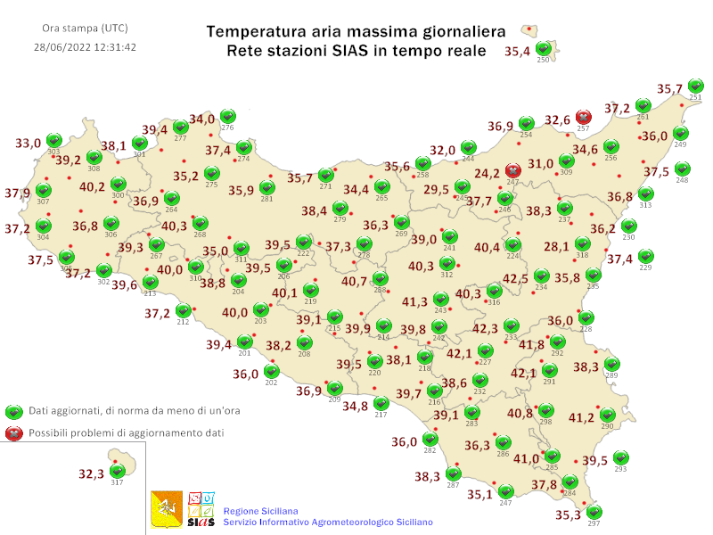 ALLE ORE 14, RECORD A PATERNO’ CON 42,5° LA CITTÀ’ PIÙ CALDA DELLA SICILIA
