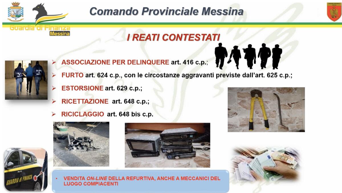 SGOMINATA A MESSINA BANDA SPECIALIZZATA NEI FURTI DI AUTO I PEZZI DI RICAMBIO VENDUTI A OFFICINE E VIA WEB - 