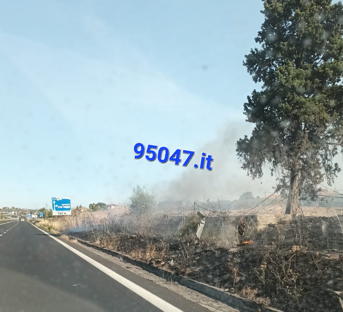 VASTO INCENDIO STERPAGLIE A RIDOSSO DELLA SS121, TRAFFICO RALLENTATO