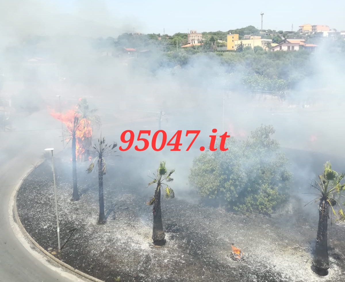 ENNESIMO INCENDIO DI STERPAGLIE A PATERNÒ, QUESTA VOLTA TOCCA ALLA ROTONDA DELL'INGRESSO IN CITTÀ