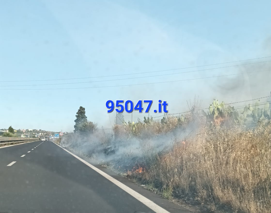 VASTO INCENDIO STERPAGLIE A RIDOSSO DELLA SS121, TRAFFICO RALLENTATO