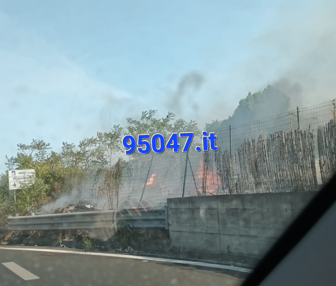 VASTO INCENDIO STERPAGLIE A RIDOSSO DELLA SS121, TRAFFICO RALLENTATO