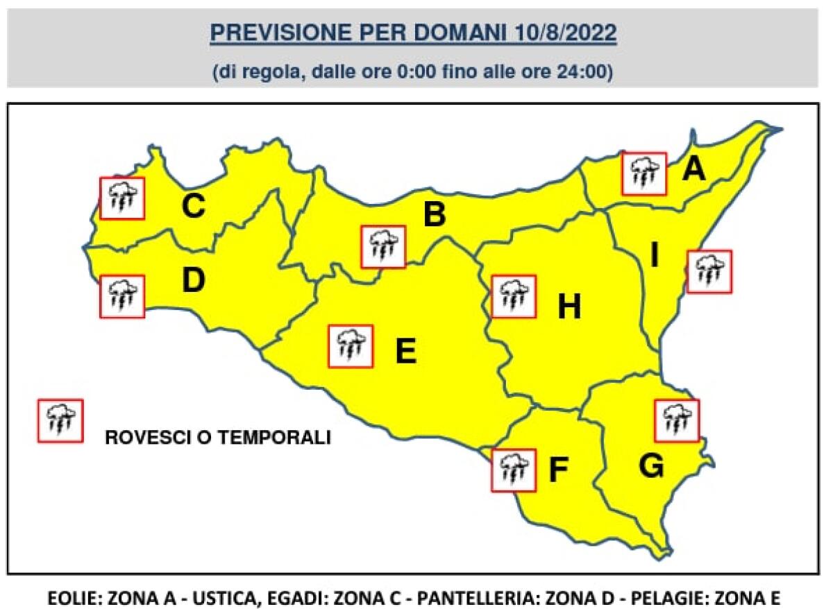 METEO:  ALLERTA METEO E CALDO AFOSO DA BOLLINO GIALLO PER LA GIORNATA DI DOMANI - 