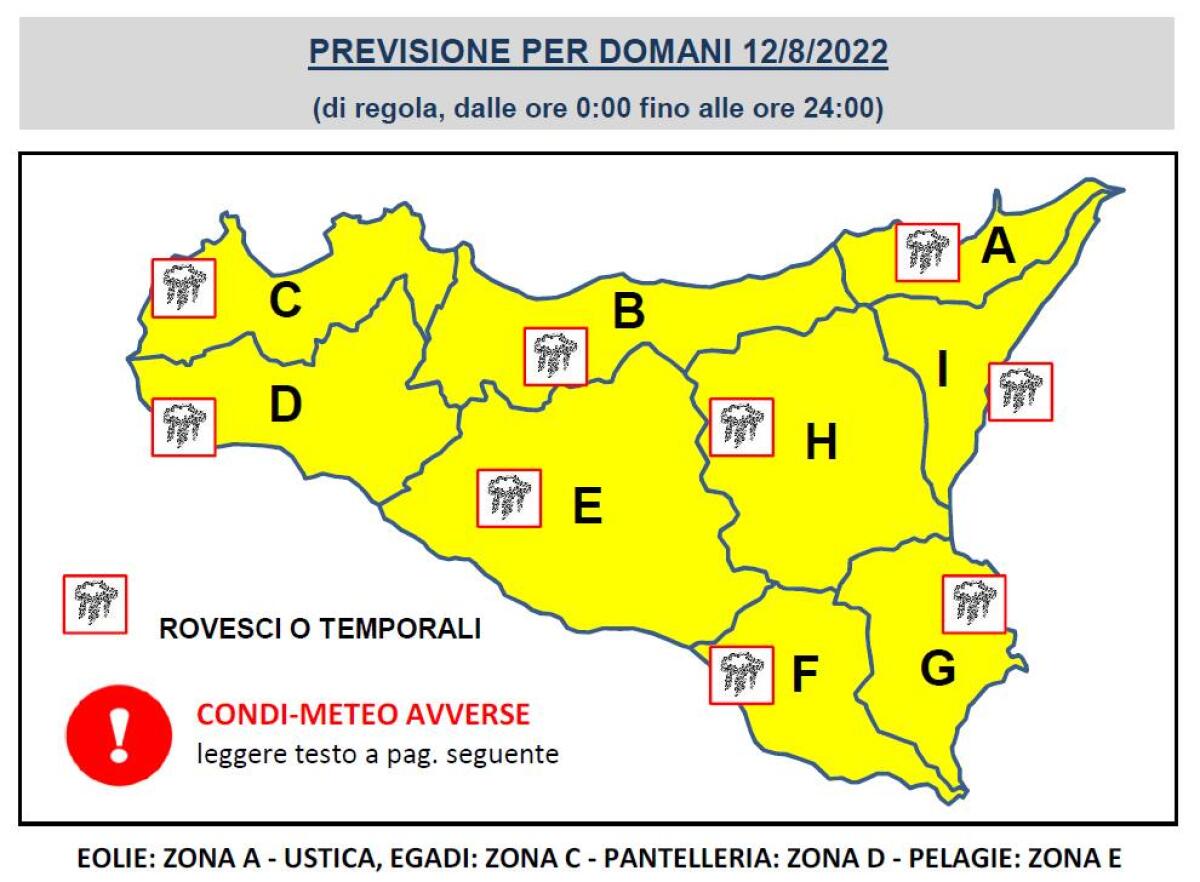 METEO: PREVISTA ALLERTA METEO GIALLA PURE OGGI, VENERDI 12 AGOSTO - 