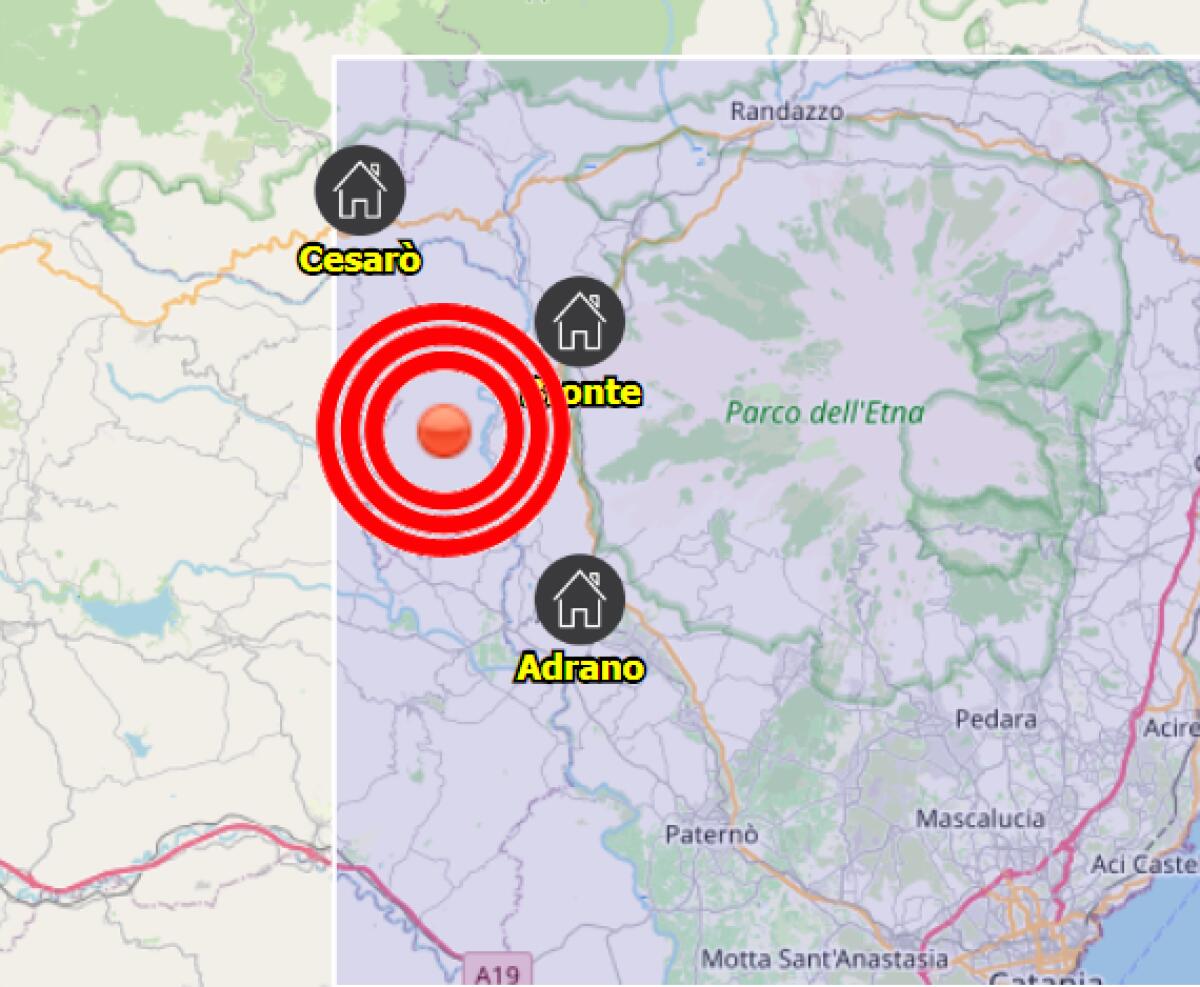 SCIAME SISMICO IN CORSO TRA LE PROVINCE DI CATANIA ED ENNA, LA SCOSSA PIU' FORTE DI MAGNITUDO 3.5 CON EPICENTRO A BRONTE - 
