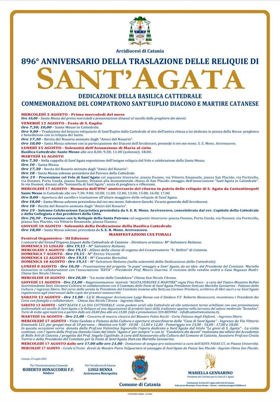 CATANIA, LA FESTA DI SANT’AGATA TORNA IN PRESENZA: IL PROGRAMMA E LA PROCESSIONE DEL 17 AGOSTO