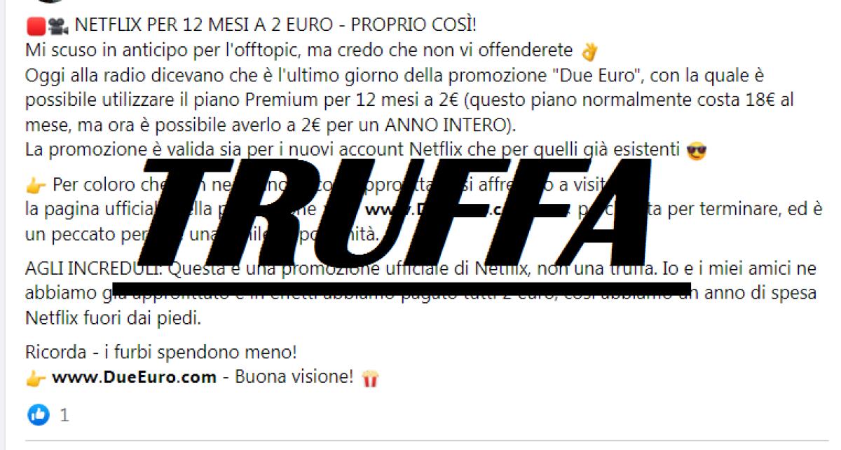 Netflix per 1 anno a 2 euro? Attenzione, è una truffa! - 