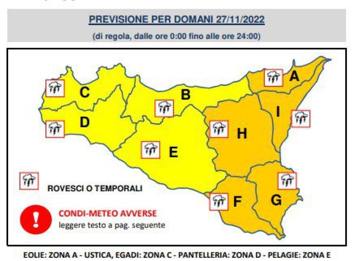 ALLERTA METEO ARANCIONE NELLA SICILIA ORIENTALE PER IL 27 NOVEMBRE - 