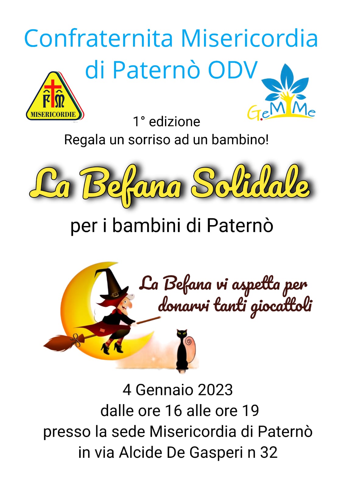 PATERNO'. MERCOLEDÌ LA PRIMA EDIZIONE DI "REGALA UN SORRISO AD UN BAMBINO"