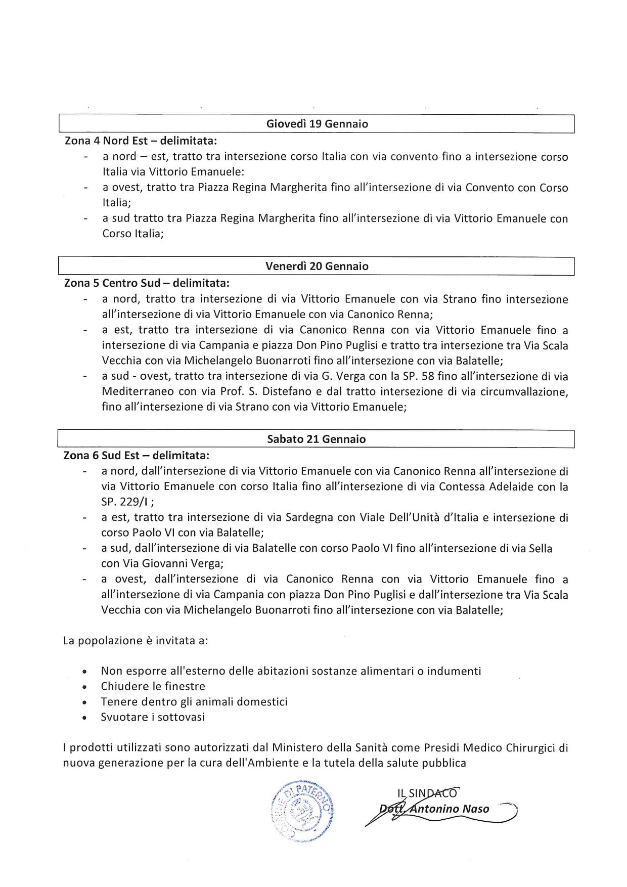 PATERNO': AL VIA DA QUESTA NOTTE LA DISINFESTAZIONE CONTRO INSETTI VOLANTI E STRISCIANTI IN CITTA'. IL CALENDARIO