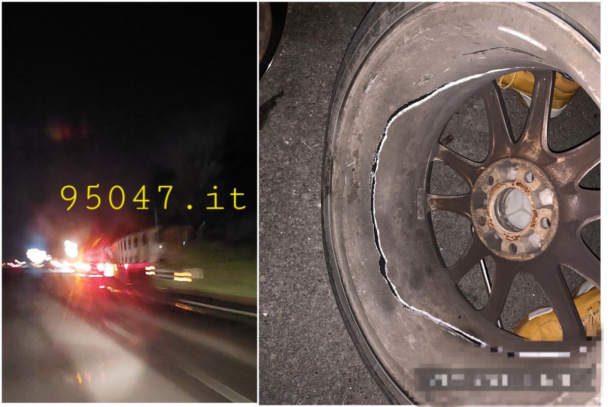 BUCHE SULLA SS121 STRAGE DI GOMME E CERCHI - 