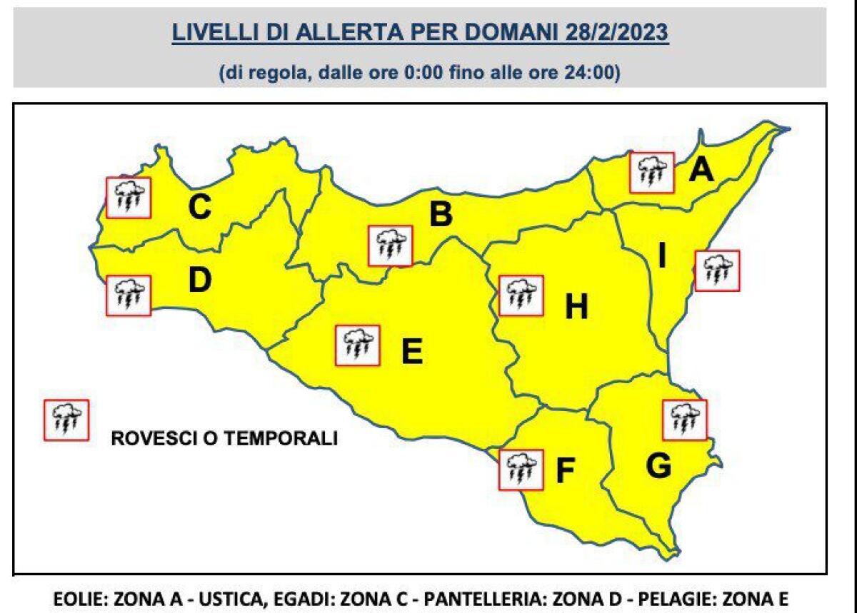 METEO. ALLERTA GIALLA IN TUTTA LA SICILIA PURE PER LA GIORNATA DI DOMANI, 28 FEBBRAIO - 