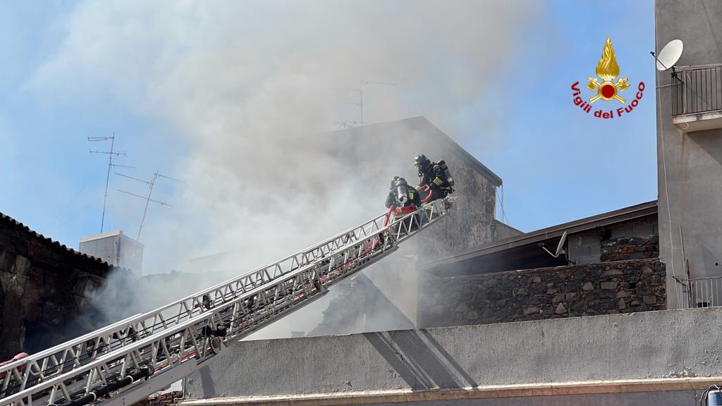 CATANIA, INCENDIO IN VIA CASTIGLIONE: DISPERSO UN ROTTWEILER. LE FOTO