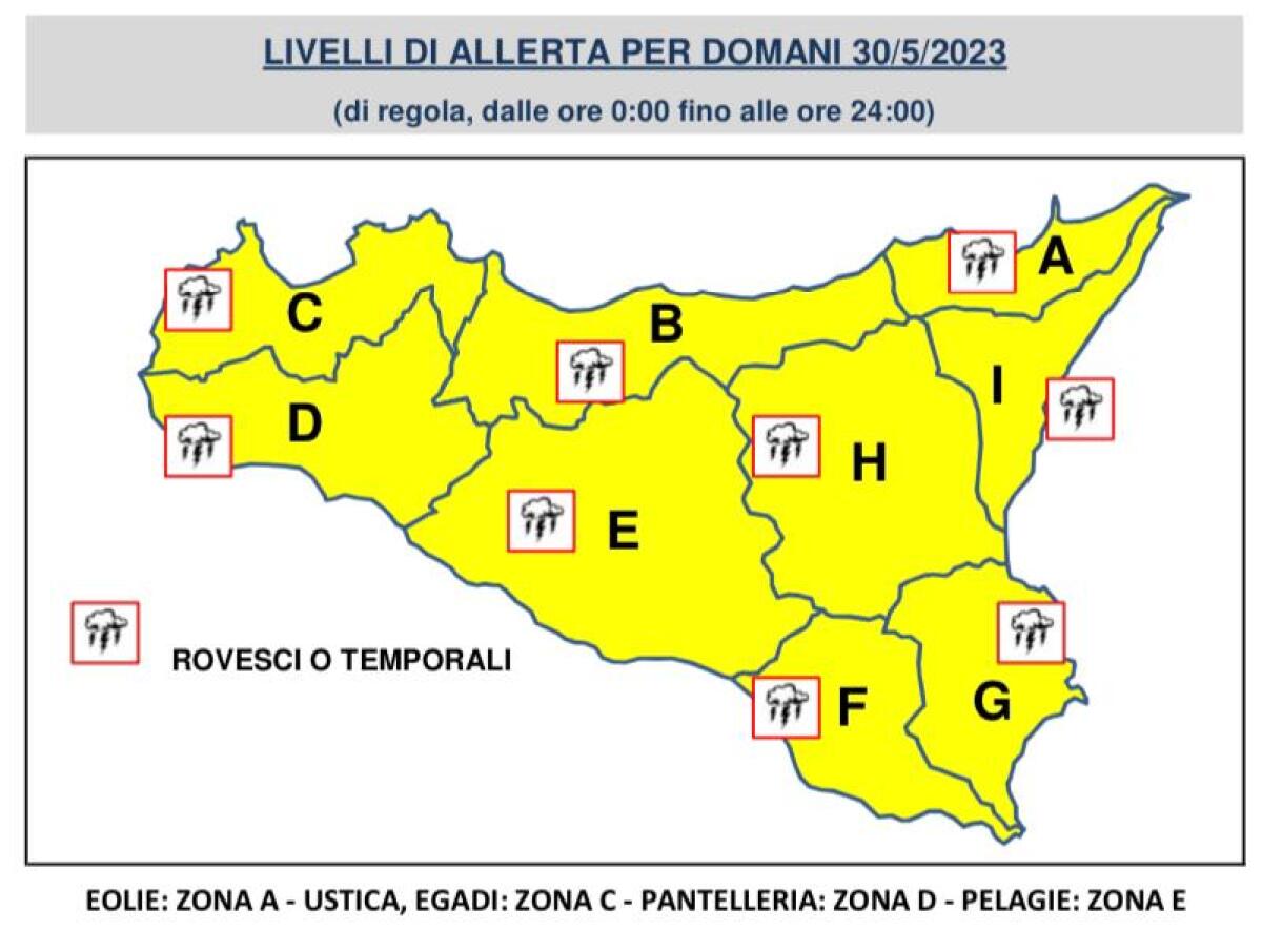 RITORNA IL MALTEMPO IN SICILIA, DOMANI MARTEDI 30 MAGGIO ALLERTA GIALLA IN TUTTA LA REGIONE - 