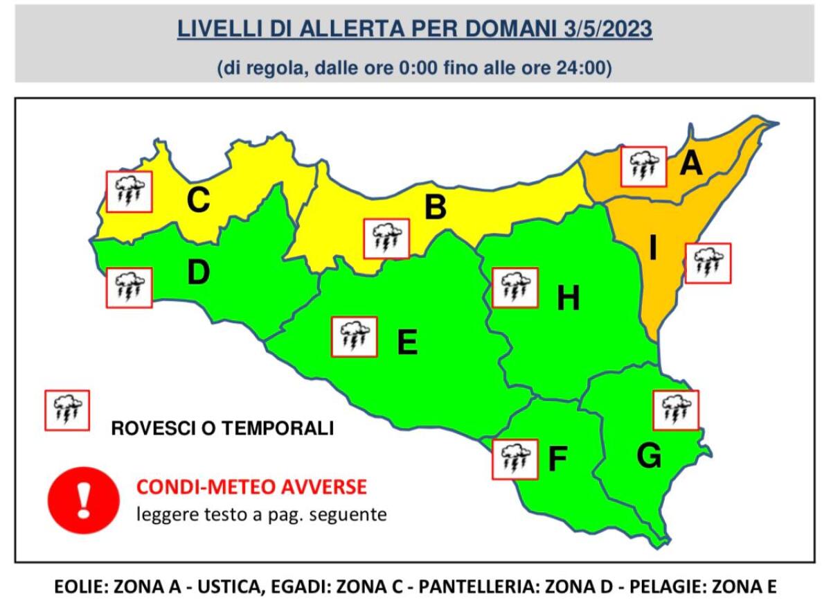 ANCORA MALTEMPO IN SICILIA, ALLERTA ARANCIONE NEL CATENESE E MESSINESE DOMANI 03 MAGGIO 2023 - 