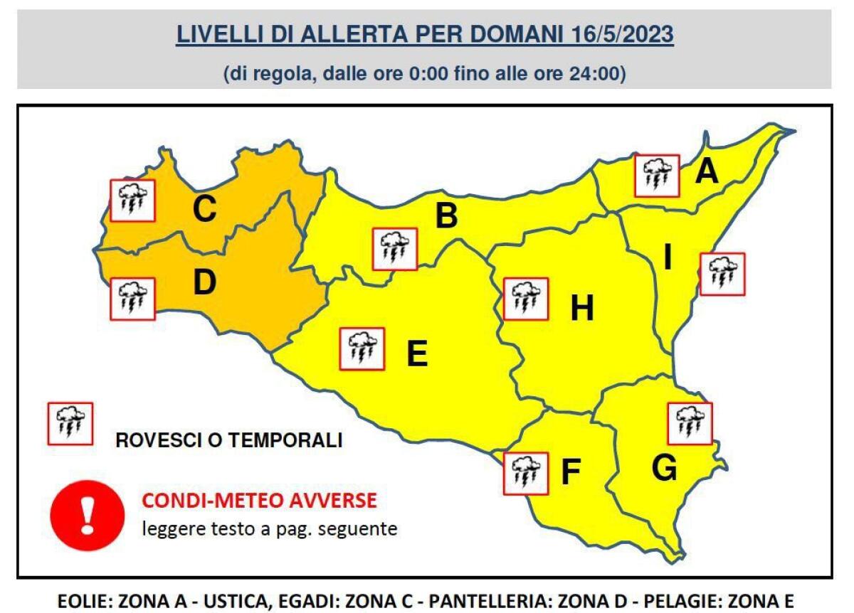 METEO. DOMANI ALLERTA ARANCIONE NELLA SICILIA OCCIDENTALE, GIALLA NEL RESTO - 