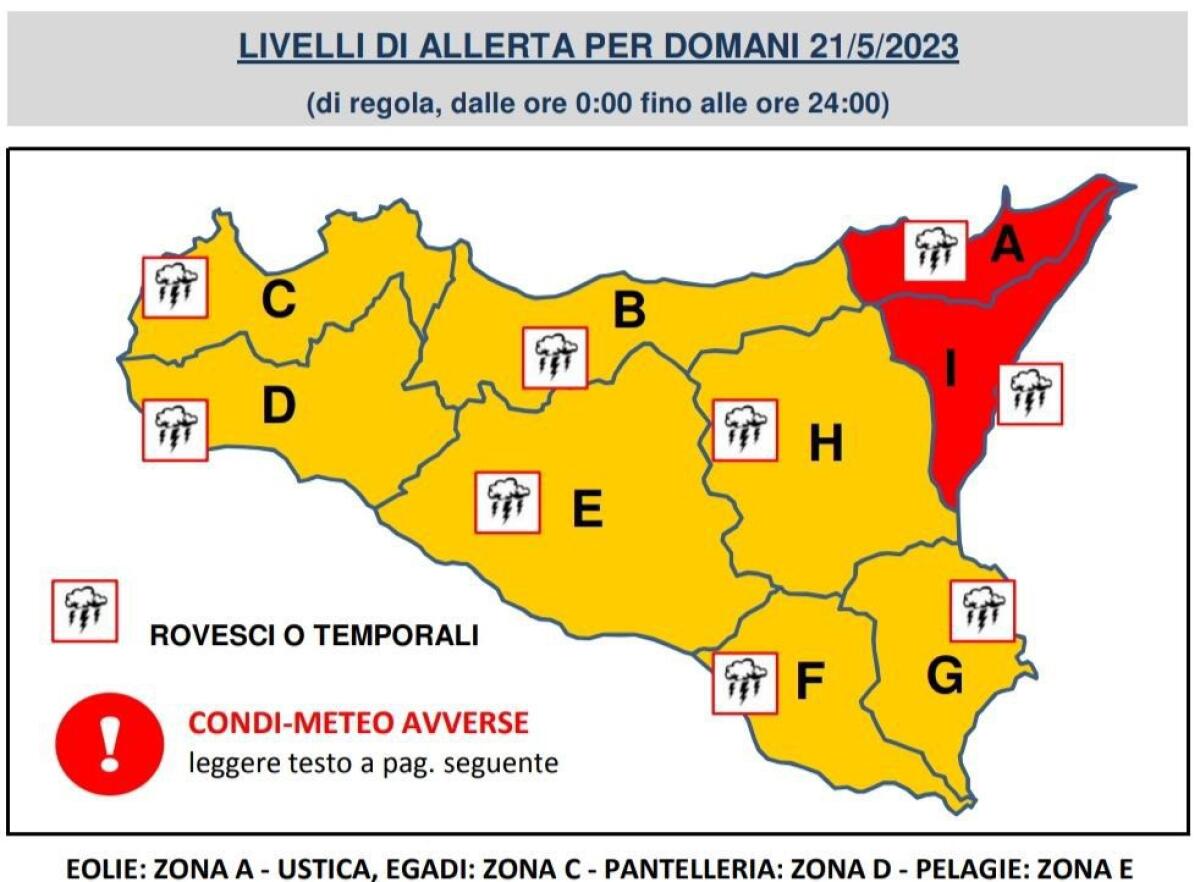 PROTEZIONE CIVILE: DOMENICA DI ALLERTA METEO ROSSA A MESSINA E CATANIA. ARANCIONE NEL RESTO DELL'ISOLA - 
