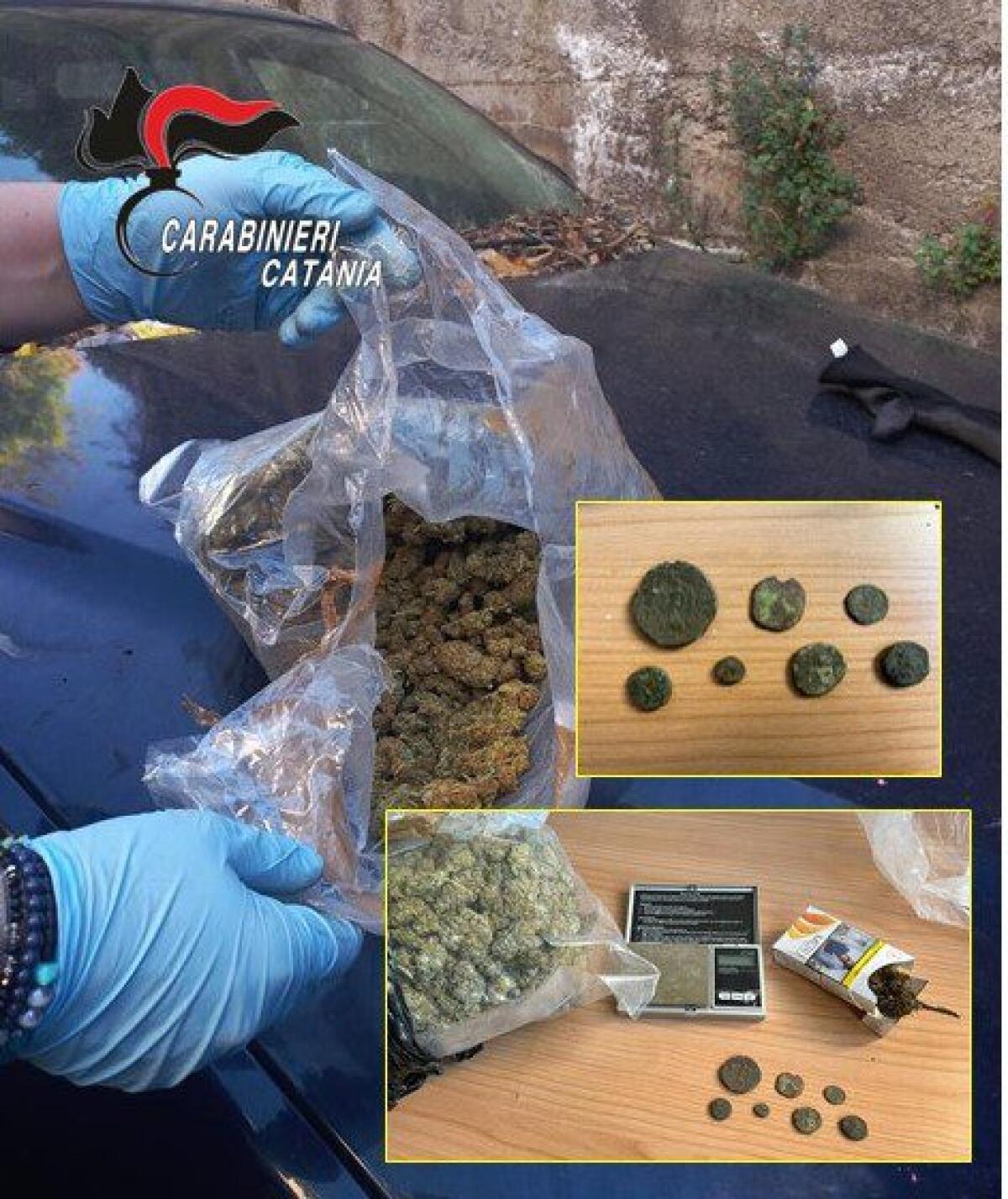 BRONTE. IN STRADA CON 100 GRAMMI DI COCAINA, A CASA MARIJUANA E MONETE ANTICHE: DUE ARRESTI - 