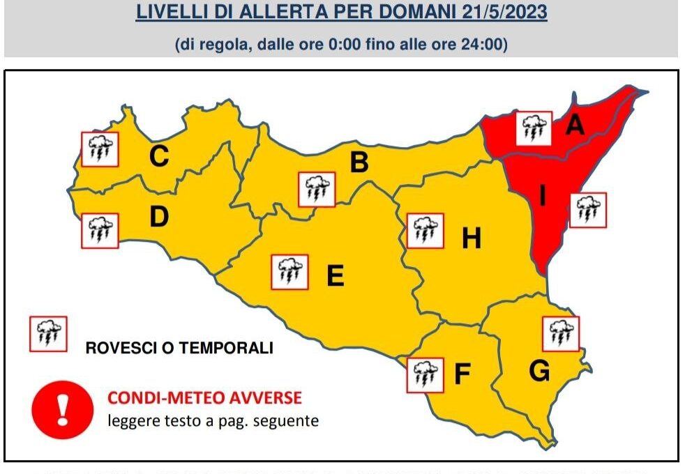 METEO. ALLERTA ROSSA PER LA ZONA IONICA DELLA PROVINCIA DI CATANIA E LA PROVINCIA DI MESSINA DALLE ORE 16 E PER LA GIORNATA DI DOMANI