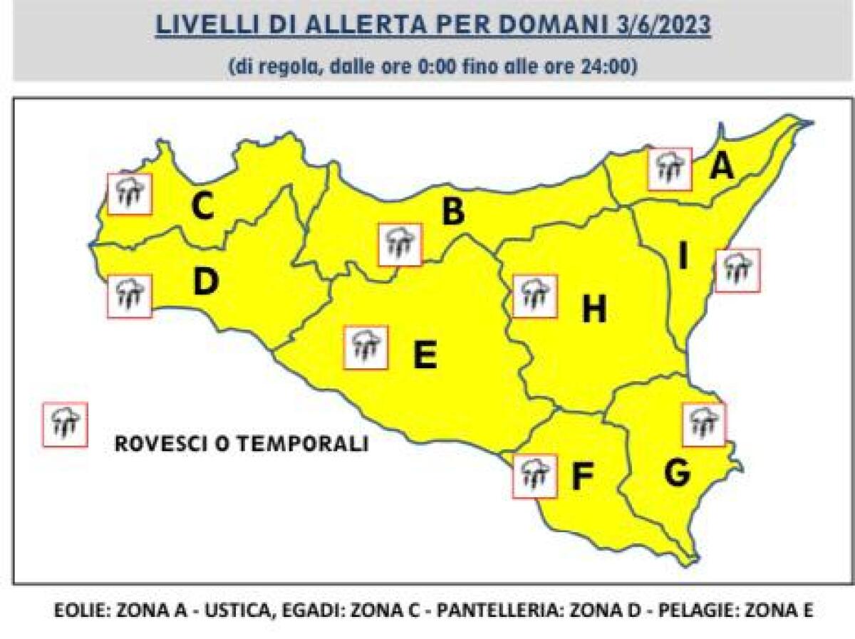 ANCORA ALLERTA GIALLA PER SABATO 3 GIUGNO PER L'INTERA REGIONE SICILIA - 