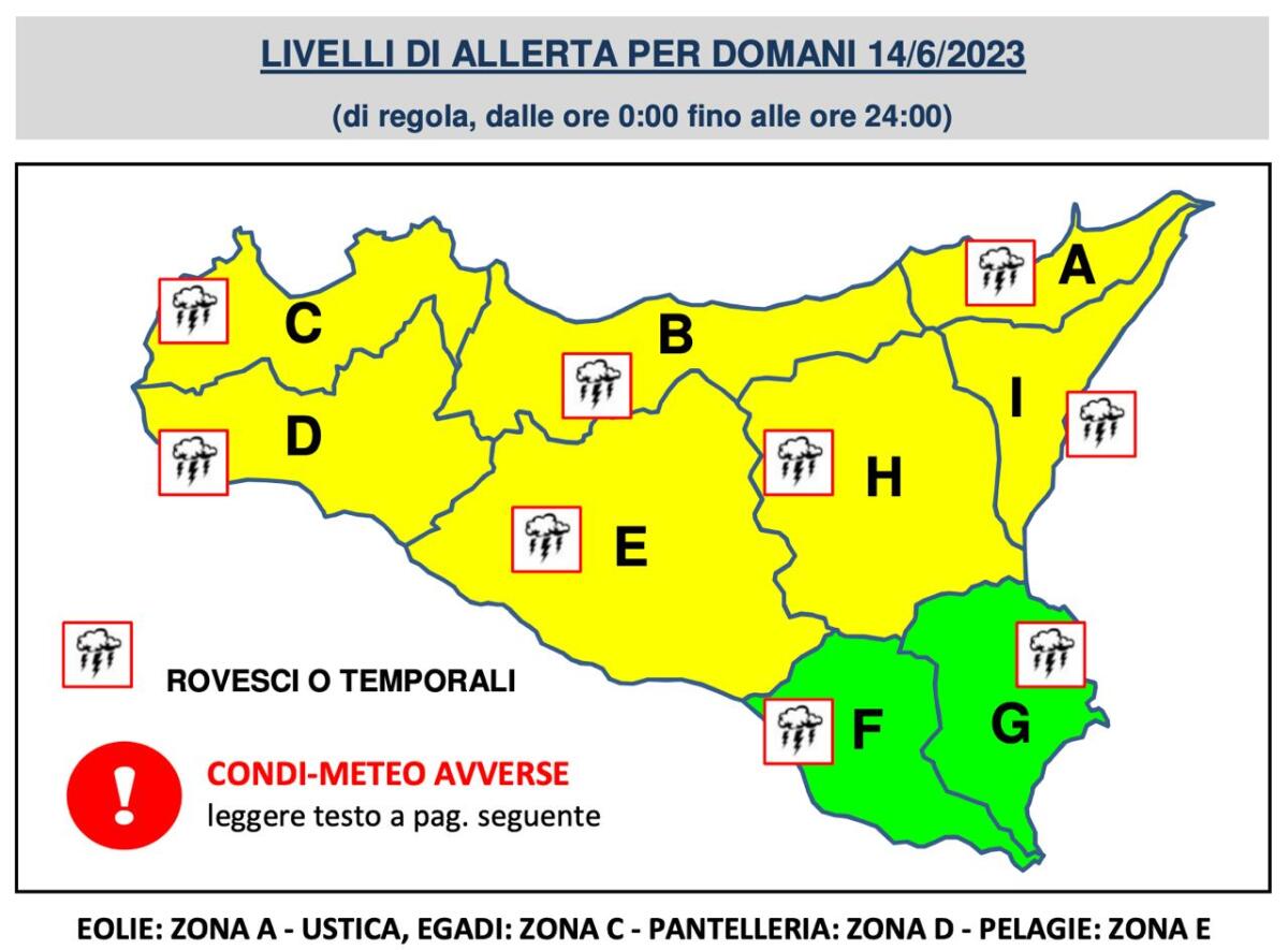 ALLERTA METEO GIALLA : PIOGGE E TEMPORALI DOMANI IN TUTTA LA SICILIA - 