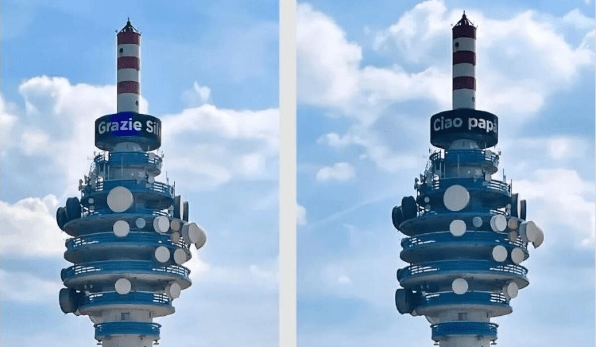 SULLA TORRE MEDIASET LE SCRITTE «CIAO PAPÀ» E «GRAZIE SILVIO» - 