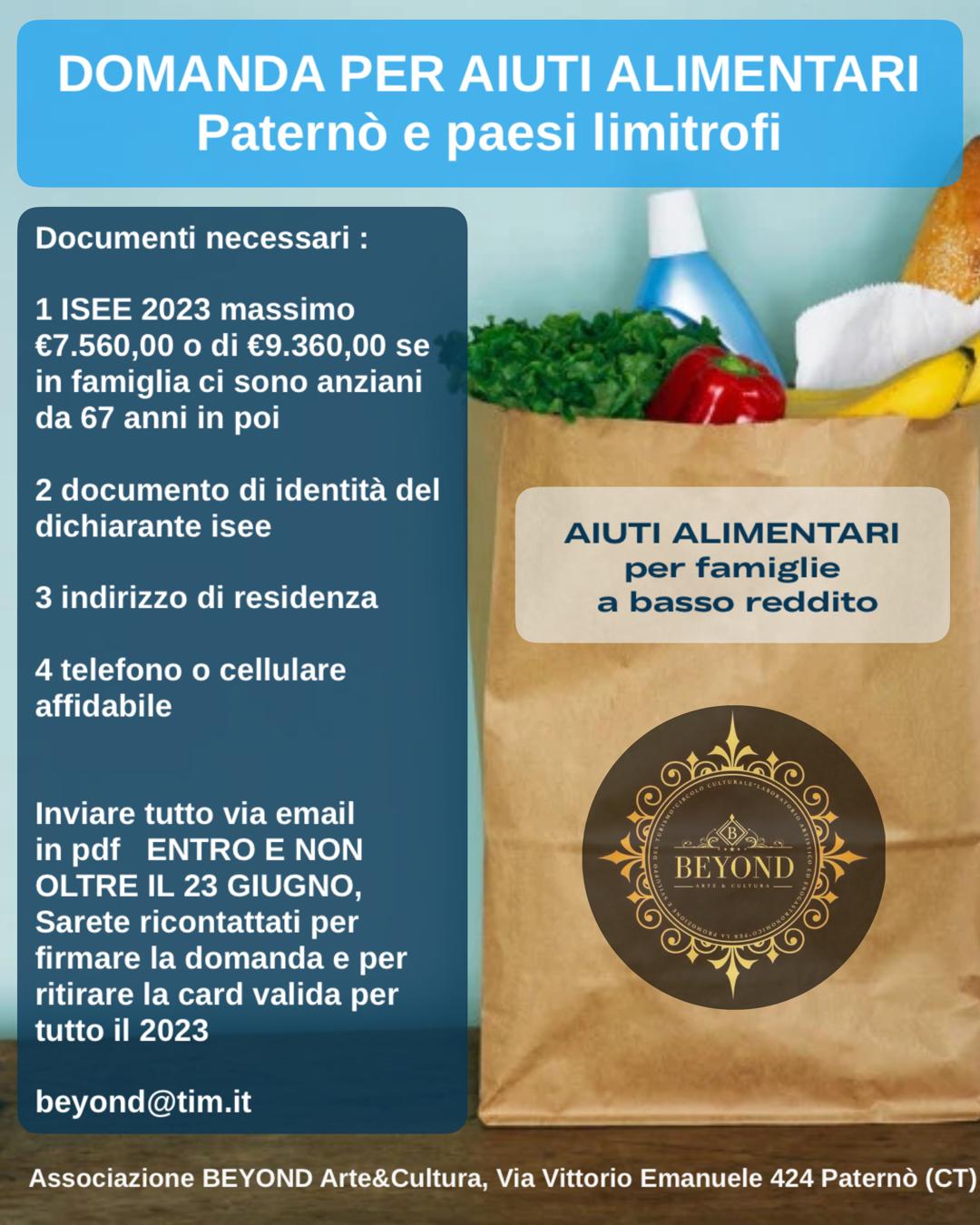 IL PROGETTO "AIUTI ALIMENTARI",L'INIZIATIVA DELL'ASSOCIAZIONE BEYOND