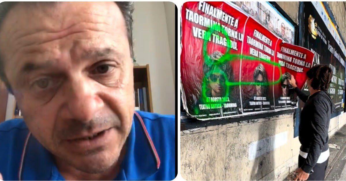 ANGELO DURO IMBRATTA I CARTELLONI DI TAORMINA E POSTA UN VIDEO, L’IRA DI DE LUCA :" "TESTA DI C…, TI DENUNCIO E TI PRENDO A CALCI" - 