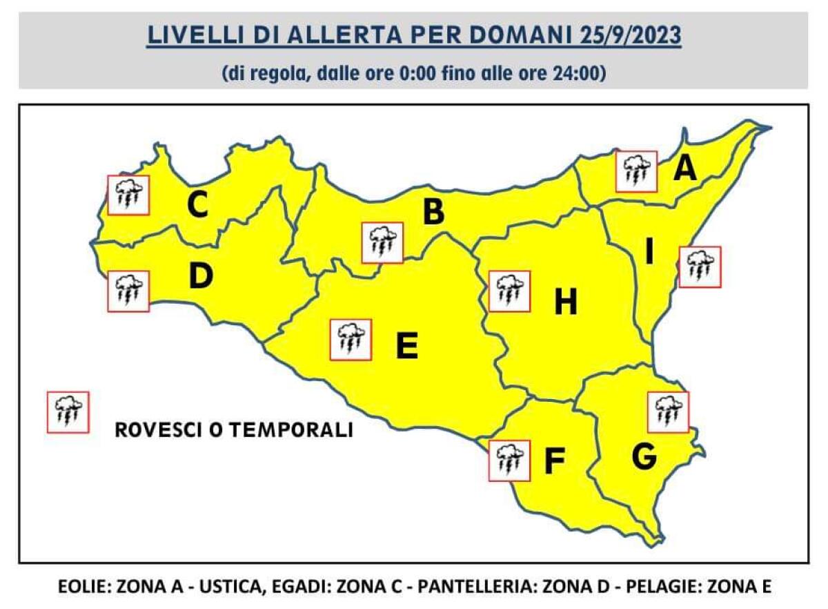 METEO. ALLERTA GIALLA IN SICILIA PER IL 25 SETTEMBRE 2023 - 