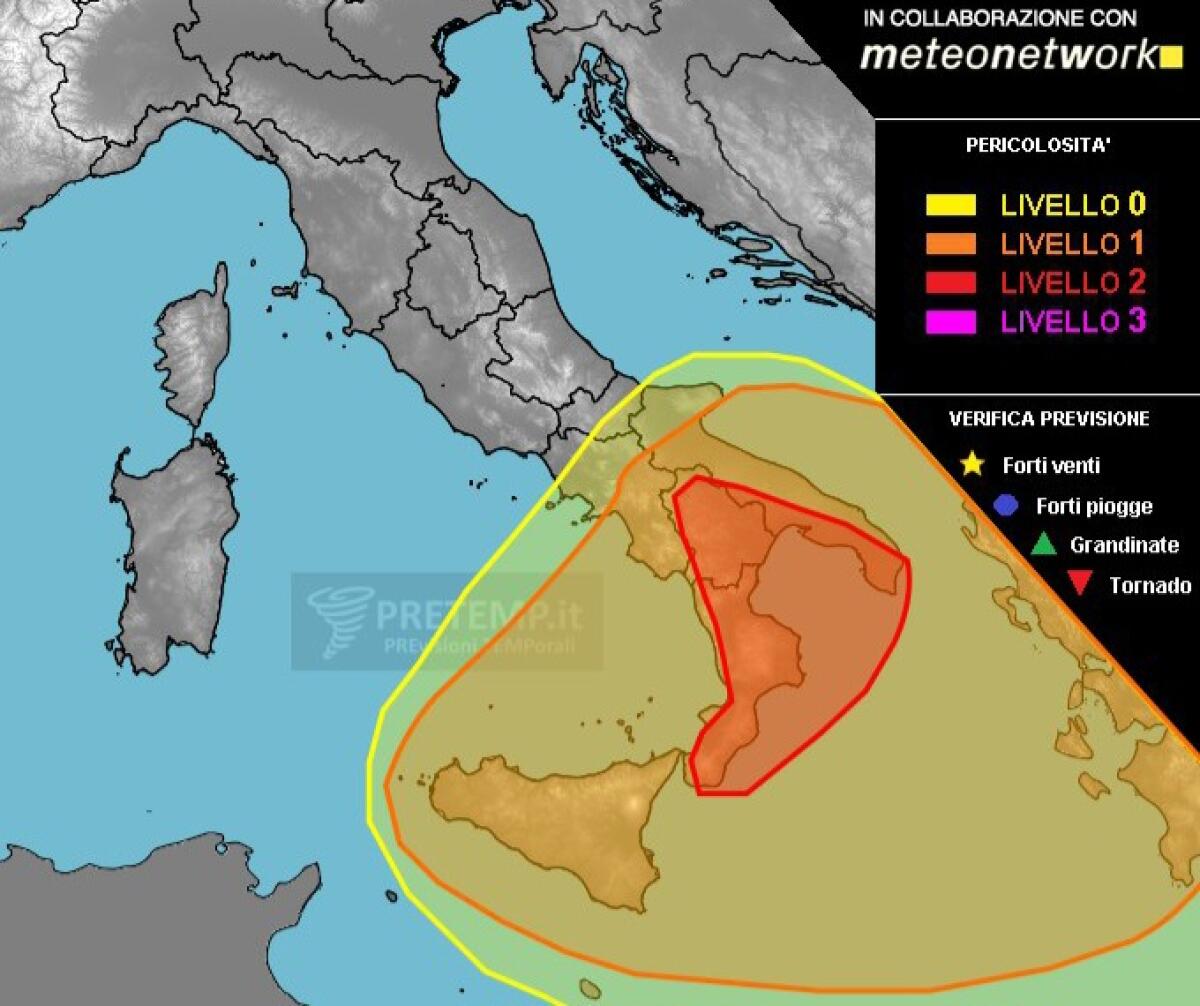 ALLERTA PRETEMP: PREVISTI TEMPORALI IN SICILIA SETTENTRIONALE: LIVELLO 1 PER PIOGGE FORTI, RAFFICHE DI VENTO  E POSSIBILI TROMBE MARINE - 
