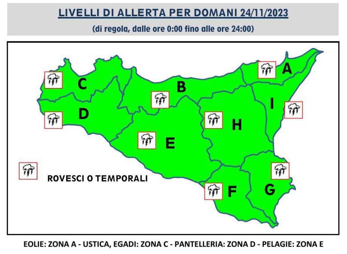 METEO SICILIA: BOLLETTINO DI ALLERTA "VERDE" PER DOMANI, VENERDÌ 24 NOVEMBRE 2023 - 