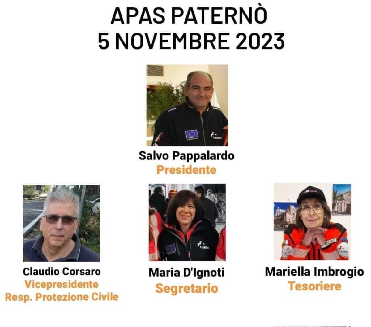 NUOVO CONSIGLIO DIRETTIVO DELL'ANPAS DI PATERNÒ - 