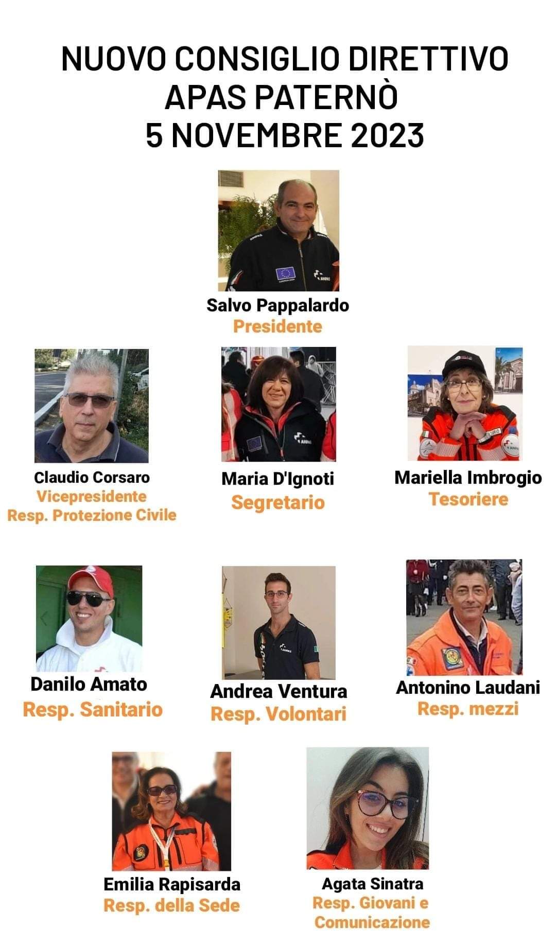 NUOVO CONSIGLIO DIRETTIVO DELL'ANPAS DI PATERNÒ