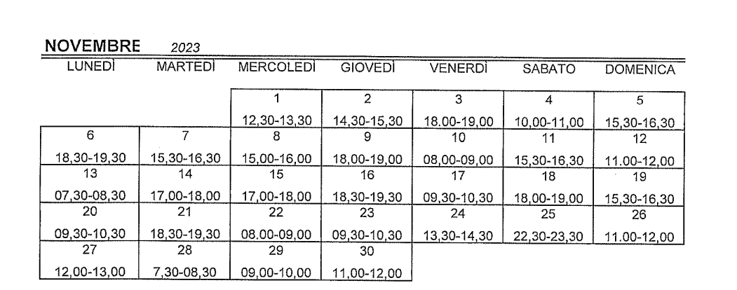 IL CALENDARIO DEL MESE DI NOVEMBRE DELL'AUTOVELOX SULLA SS121 A MISTERBIANCO