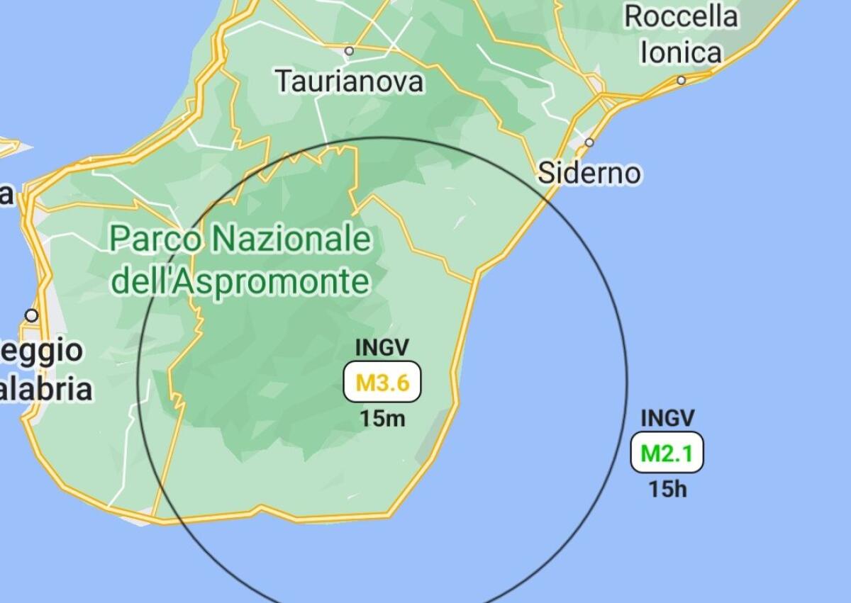 SCOSSA DI TERREMOTO DI MAGNITUDO 3.6 A REGGIO CALABRIA - 