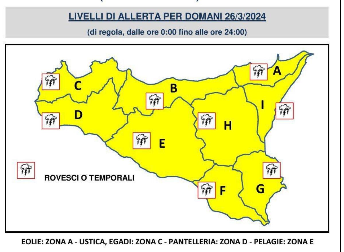 METEO. ALLERTA GIALLA OGGI IN TUTTA LA SICILIA - 