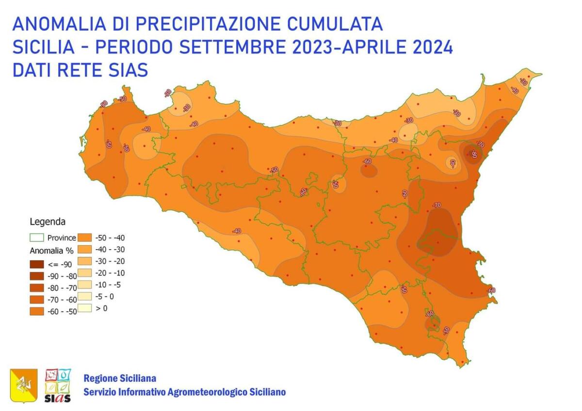 SI AGGRAVA LA SICCITÀ IN SICILIA: MANCANO FINO AL 70-80% DELLE PIOGGE FRA SETTEMBRE 2023 E APRILE 2024 - 